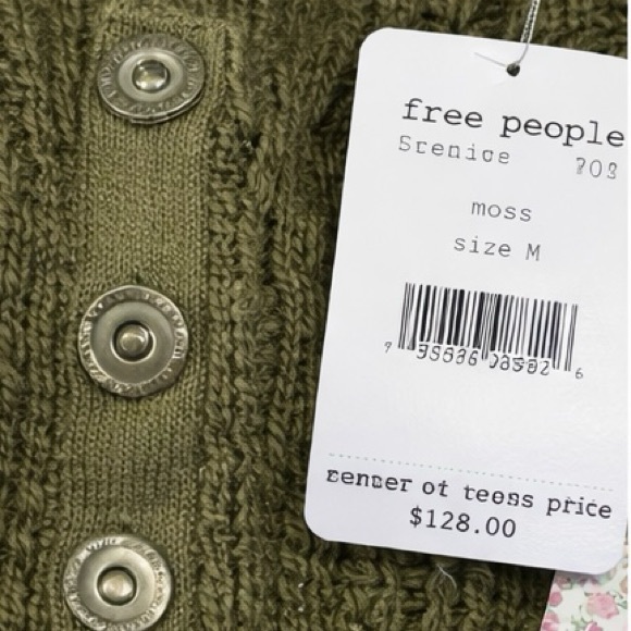 Free People Moss Green Chunky Knit Cardigan Size M NWT - Picture 6 of 14